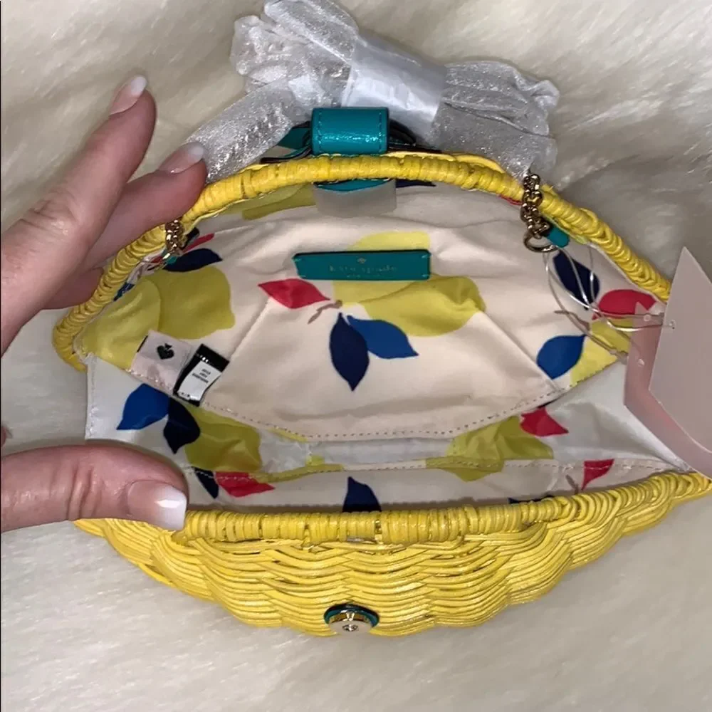 YELLOW AND GREEN KATE SPADE PICNIC PERFECT LEMON WICKER CROSSBODY BAG SUMMER - Picture 10 of 15